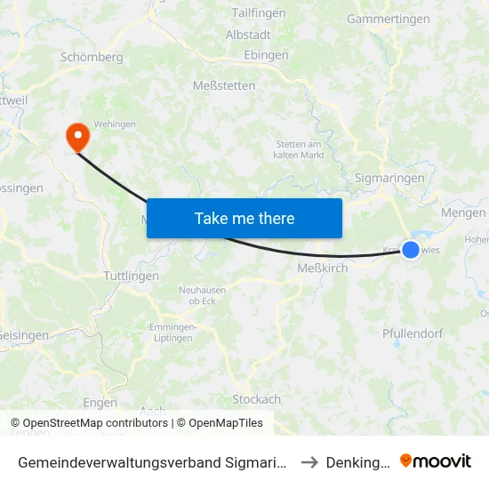 Gemeindeverwaltungsverband Sigmaringen to Denkingen map
