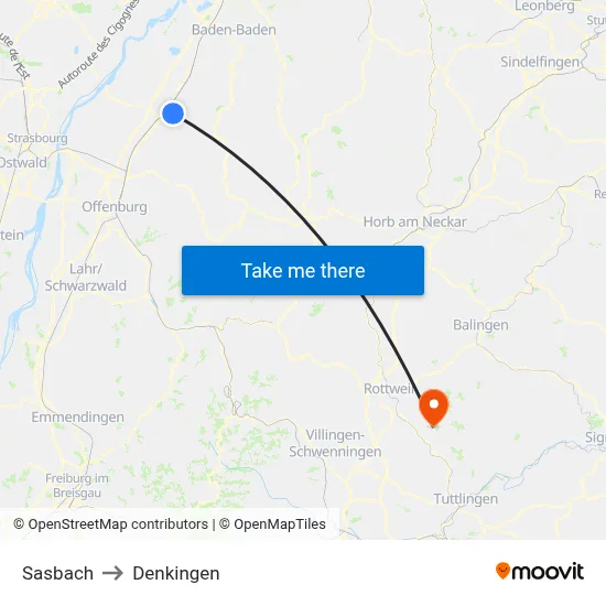 Sasbach to Denkingen map