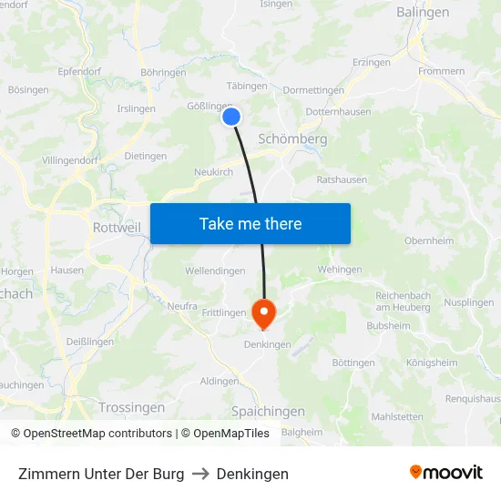 Zimmern Unter Der Burg to Denkingen map