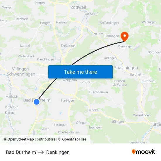 Bad Dürrheim to Denkingen map