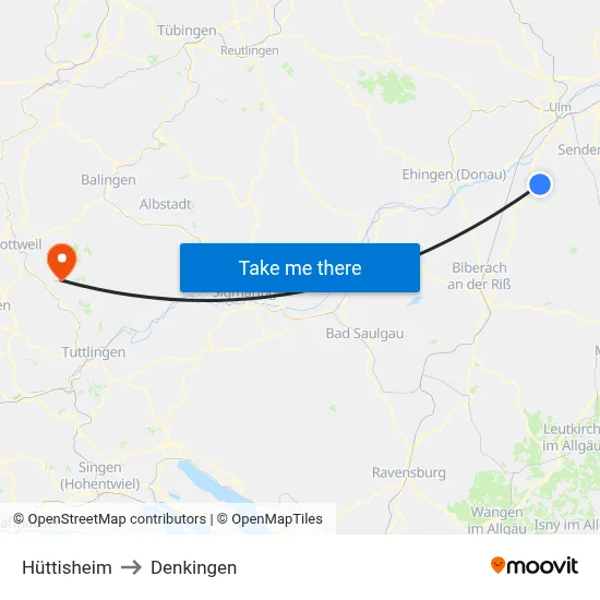 Hüttisheim to Denkingen map