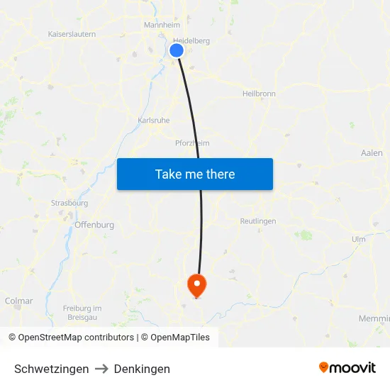 Schwetzingen to Denkingen map