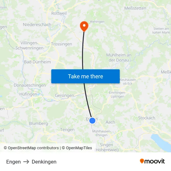Engen to Denkingen map