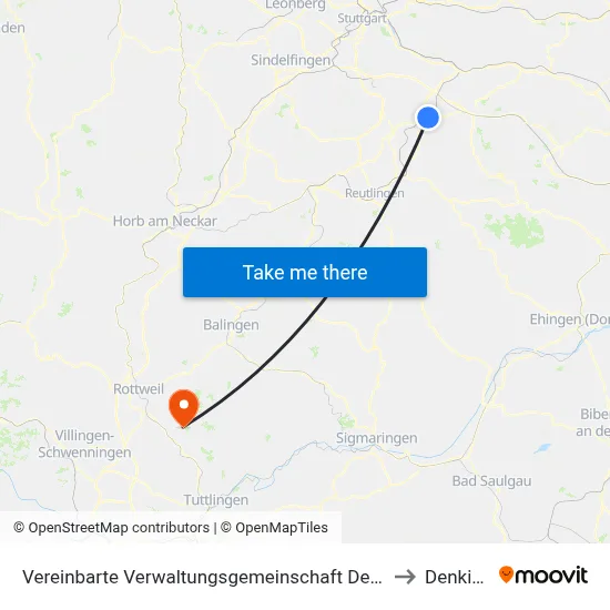 Vereinbarte Verwaltungsgemeinschaft Der Stadt Nürtingen to Denkingen map