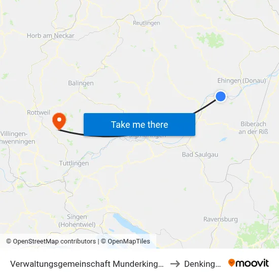 Verwaltungsgemeinschaft Munderkingen to Denkingen map