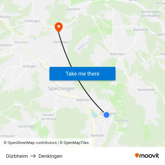 Dürbheim to Denkingen map