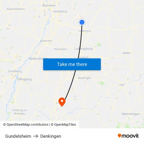 Gundelsheim to Denkingen map