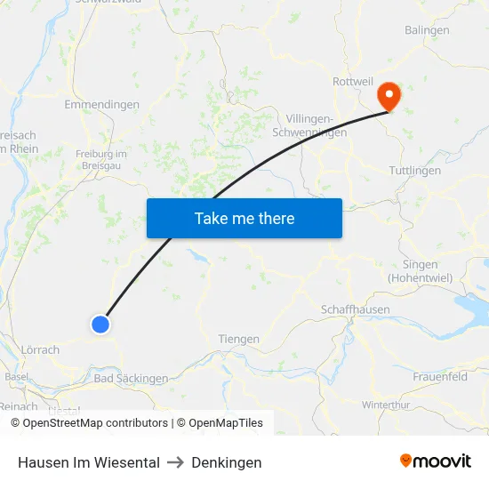 Hausen Im Wiesental to Denkingen map