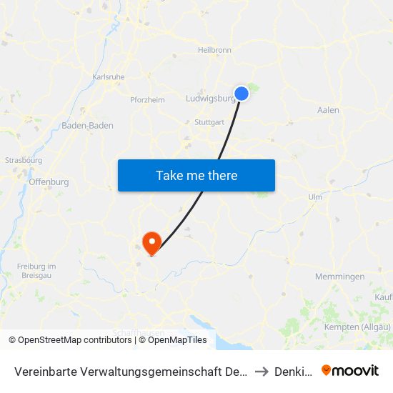 Vereinbarte Verwaltungsgemeinschaft Der Stadt Backnang to Denkingen map