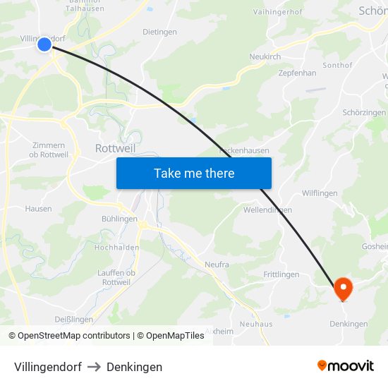 Villingendorf to Denkingen map