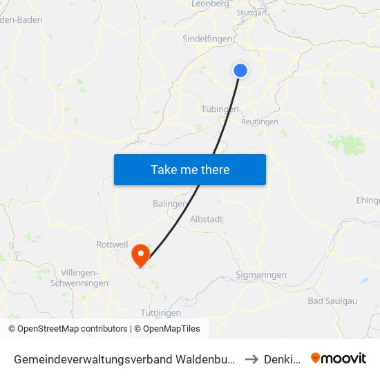 Gemeindeverwaltungsverband Waldenbuch/Steinenbronn to Denkingen map