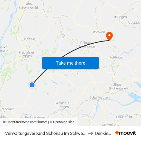 Verwaltungsverband Schönau Im Schwarzwald to Denkingen map