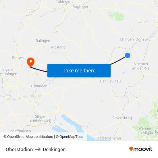 Oberstadion to Denkingen map