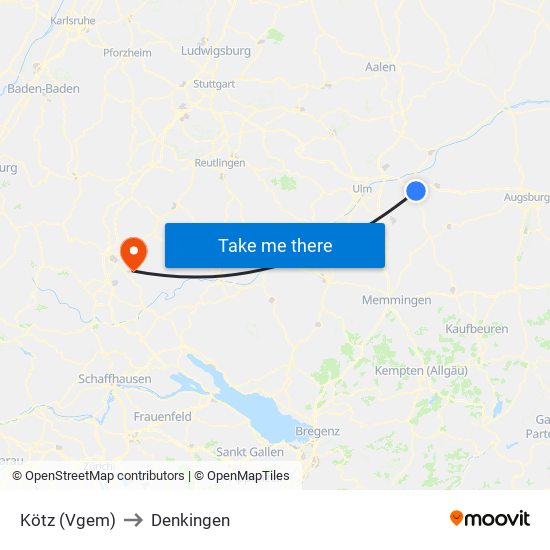 Kötz (Vgem) to Denkingen map