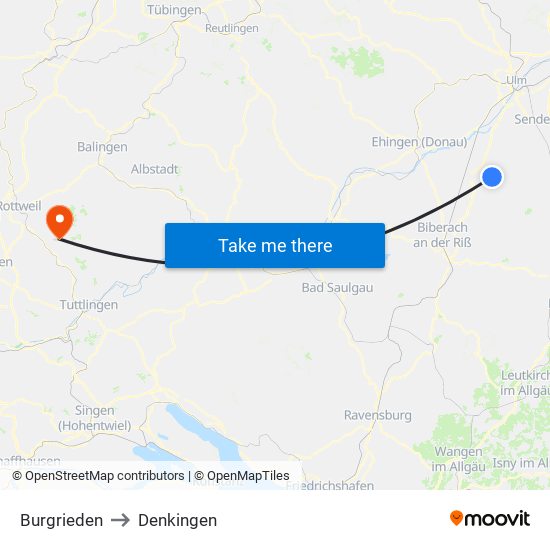 Burgrieden to Denkingen map