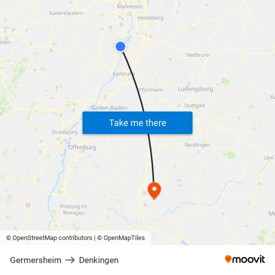 Germersheim to Denkingen map