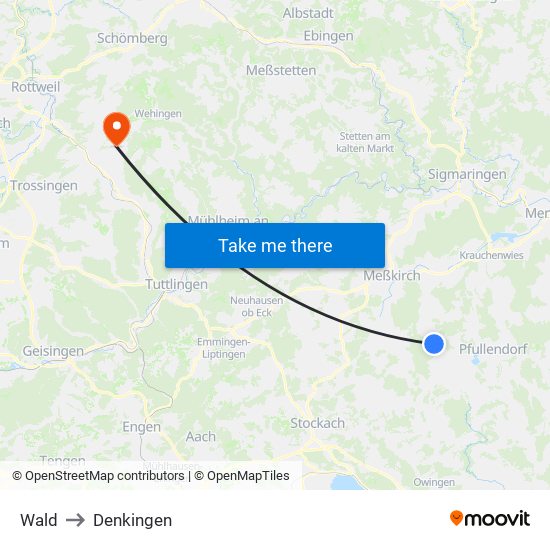 Wald to Denkingen map