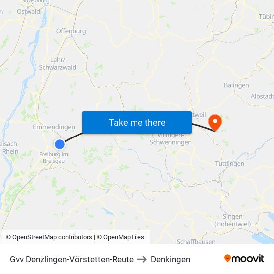 Gvv Denzlingen-Vörstetten-Reute to Denkingen map