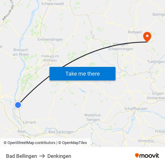 Bad Bellingen to Denkingen map