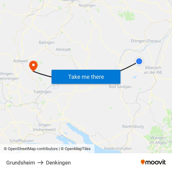 Grundsheim to Denkingen map