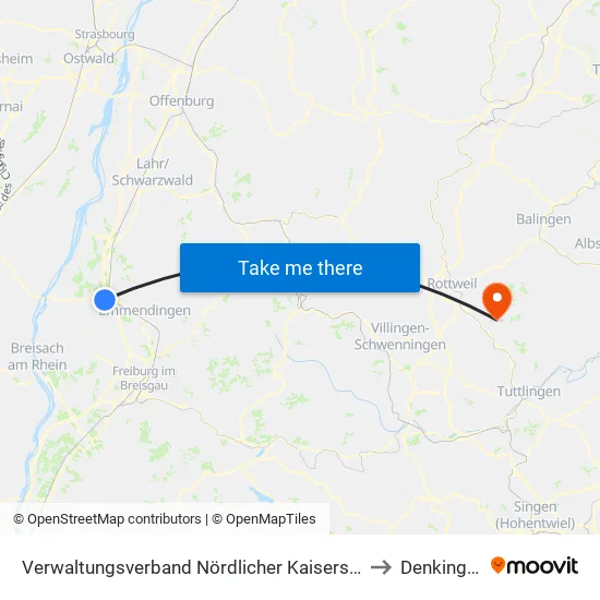 Verwaltungsverband Nördlicher Kaiserstuhl to Denkingen map