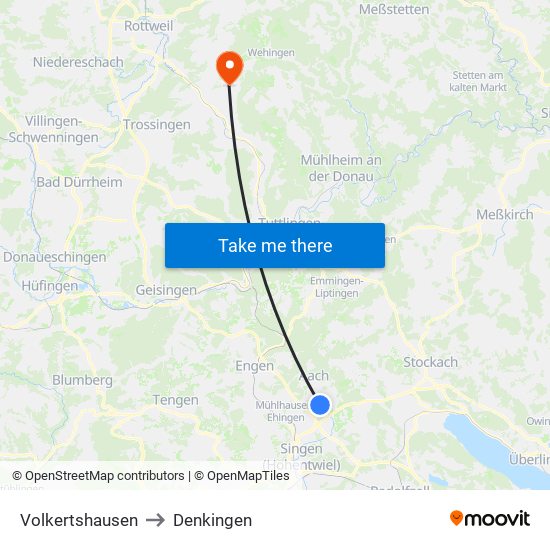 Volkertshausen to Denkingen map