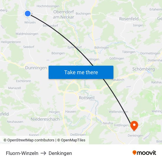 Fluorn-Winzeln to Denkingen map