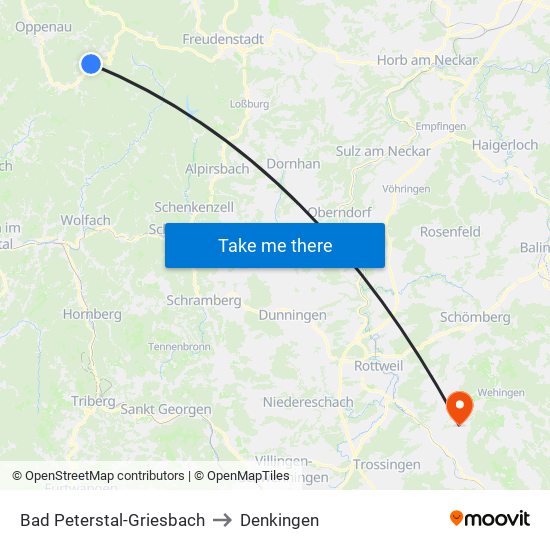 Bad Peterstal-Griesbach to Denkingen map