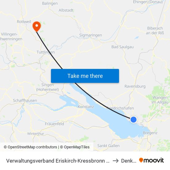 Verwaltungsverband Eriskirch-Kressbronn am Bodensee-Langenargen to Denkingen map