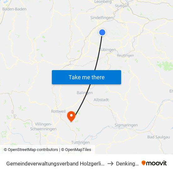 Gemeindeverwaltungsverband Holzgerlingen to Denkingen map