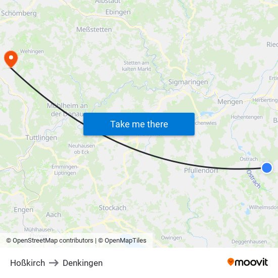 Hoßkirch to Denkingen map