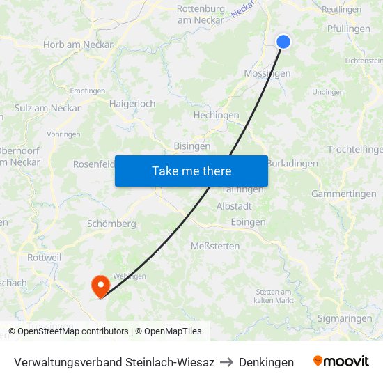 Verwaltungsverband Steinlach-Wiesaz to Denkingen map