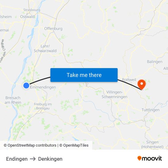 Endingen to Denkingen map