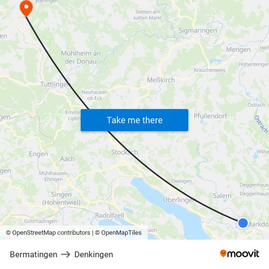 Bermatingen to Denkingen map