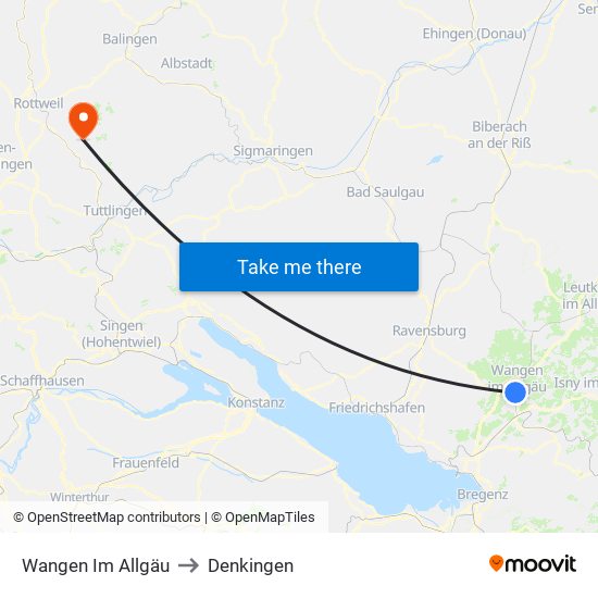 Wangen Im Allgäu to Denkingen map