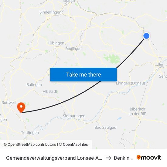 Gemeindeverwaltungsverband Lonsee-Amstetten to Denkingen map