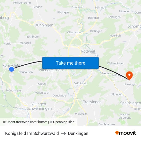 Königsfeld Im Schwarzwald to Denkingen map