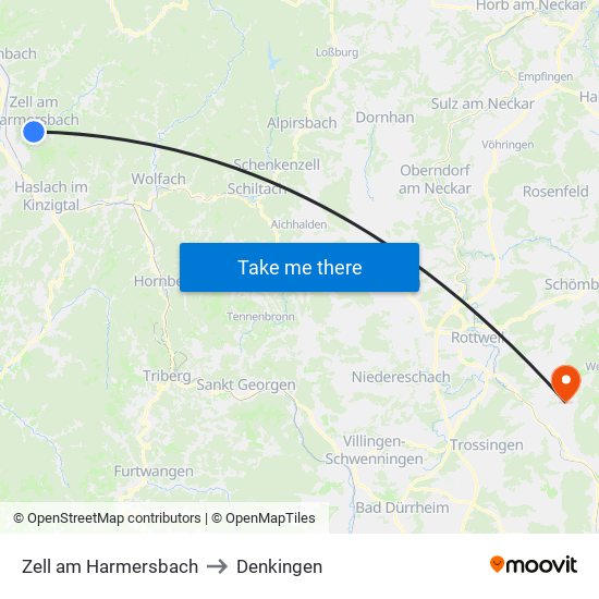 Zell am Harmersbach to Denkingen map