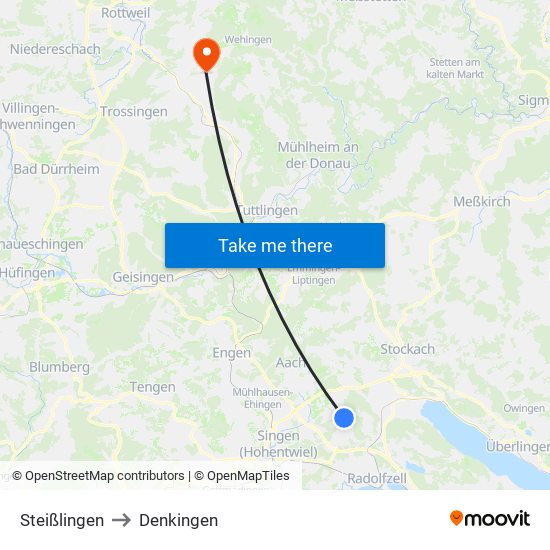Steißlingen to Denkingen map