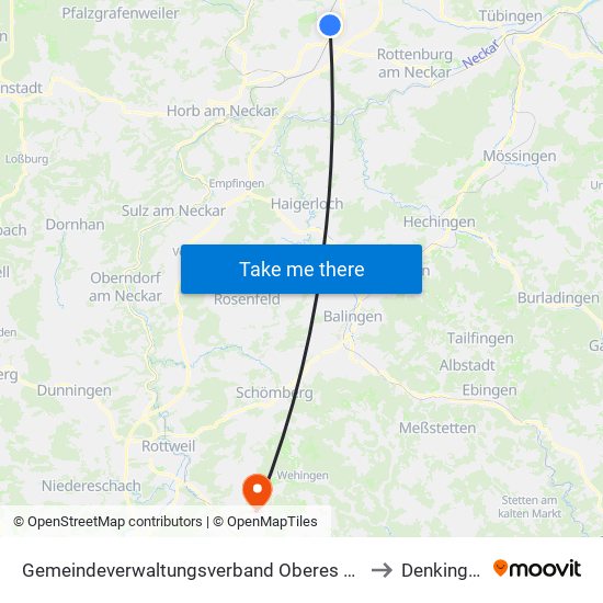 Gemeindeverwaltungsverband Oberes Gäu to Denkingen map