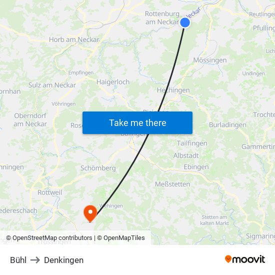 Bühl to Denkingen map