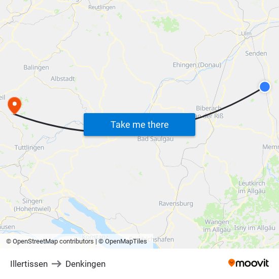 Illertissen to Denkingen map