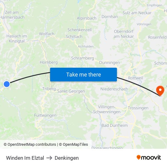 Winden Im Elztal to Denkingen map