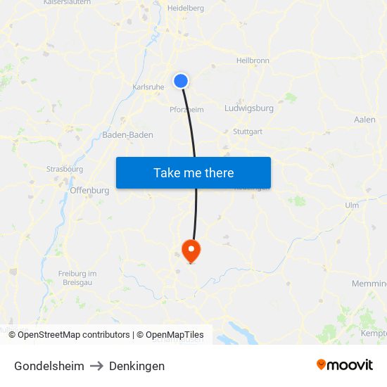 Gondelsheim to Denkingen map