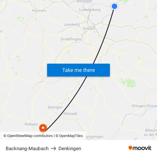 Backnang-Maubach to Denkingen map