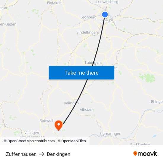 Zuffenhausen to Denkingen map