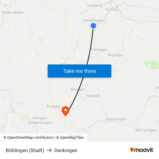 Böblingen (Stadt) to Denkingen map