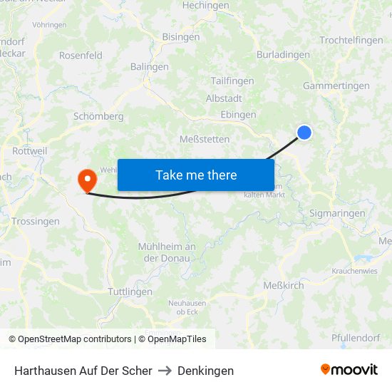 Harthausen Auf Der Scher to Denkingen map