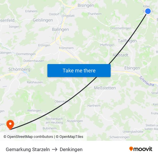 Gemarkung Starzeln to Denkingen map