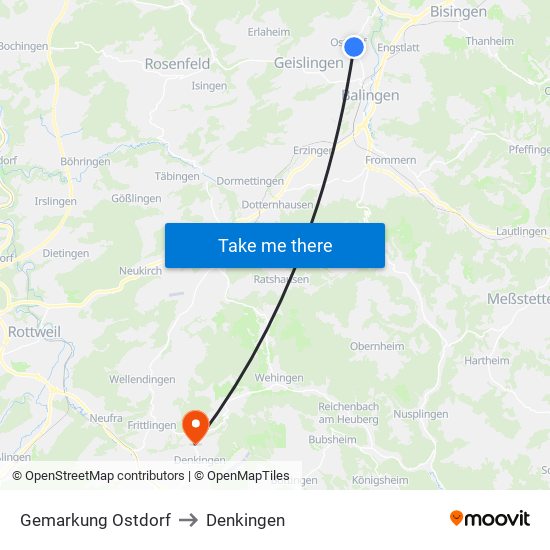 Gemarkung Ostdorf to Denkingen map